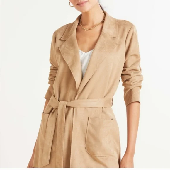 Level 99 Evereve Faux Suede Belted Jacket Coat Blazer